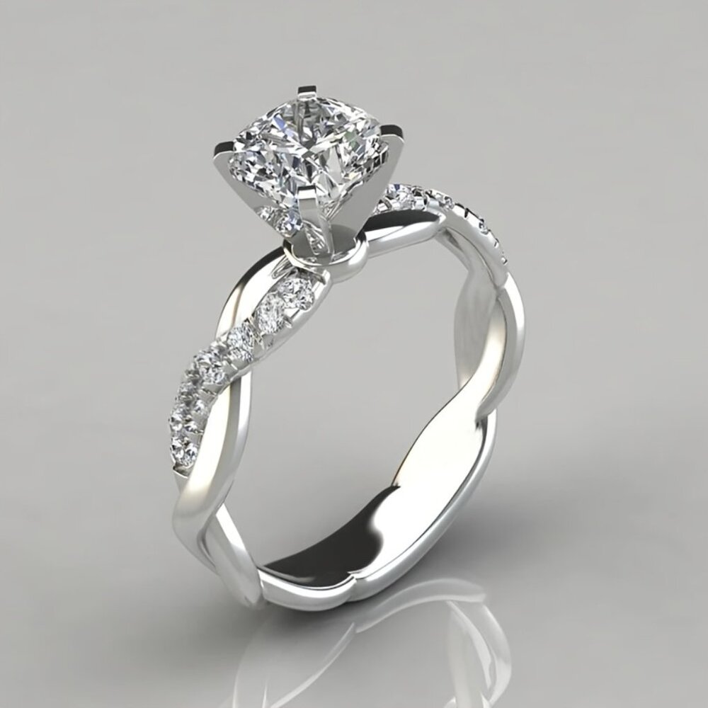 Elegant Y2K Style 4-Prong-Set Square Synthetic Zirconia Ring, Zinc Alloy